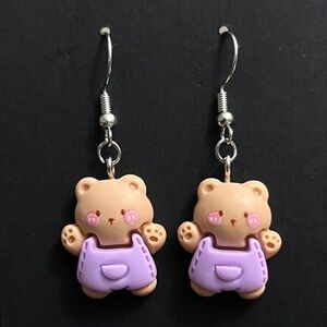 Cute Teddy Bear with Overalls Earrings